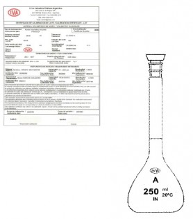 Matraces aforados con tapa de plástico con certificado de lote